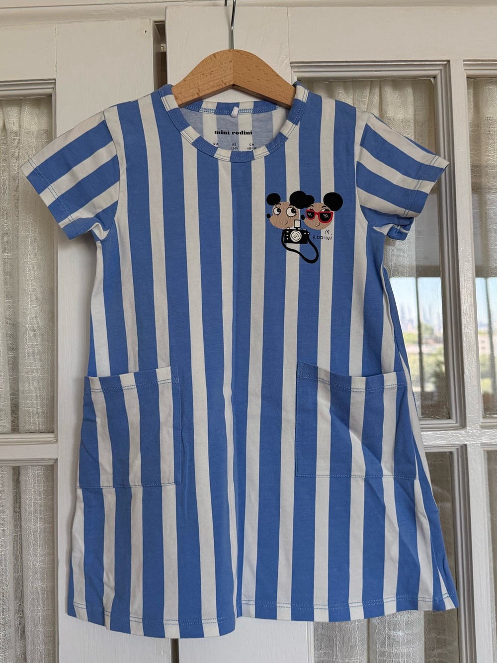 Mini Rodini Blue and White Vertical Stripe Dress